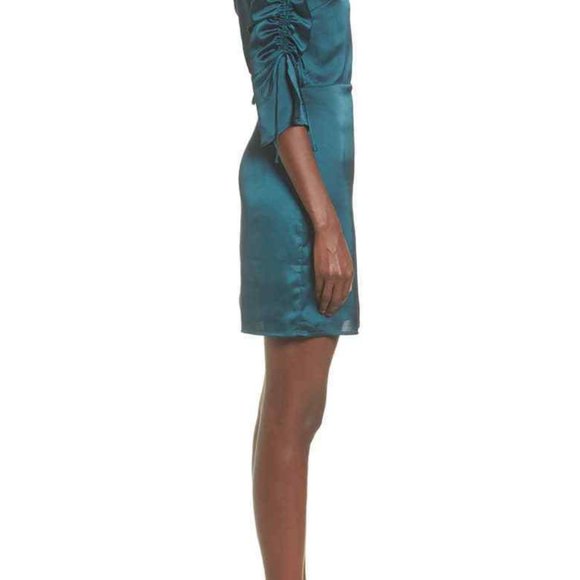 Jewel Green Blue Satin Mini Dress, tie sleeve, open back, Nordstrom, NWT - Picture 4 of 8